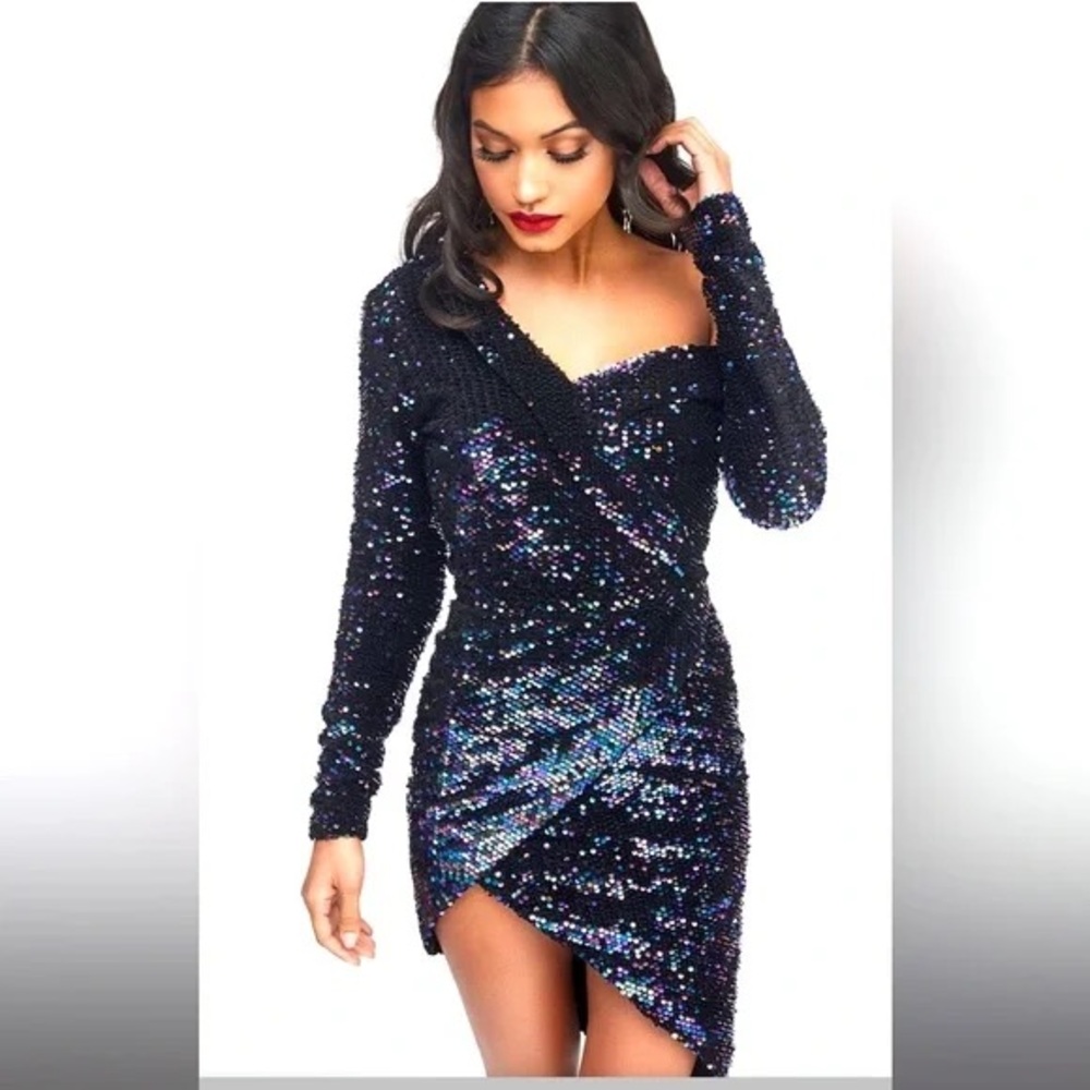LAVISH ALICE One Shoulder Sequin Cluster Velvet Party Cocktail Dress Size 12